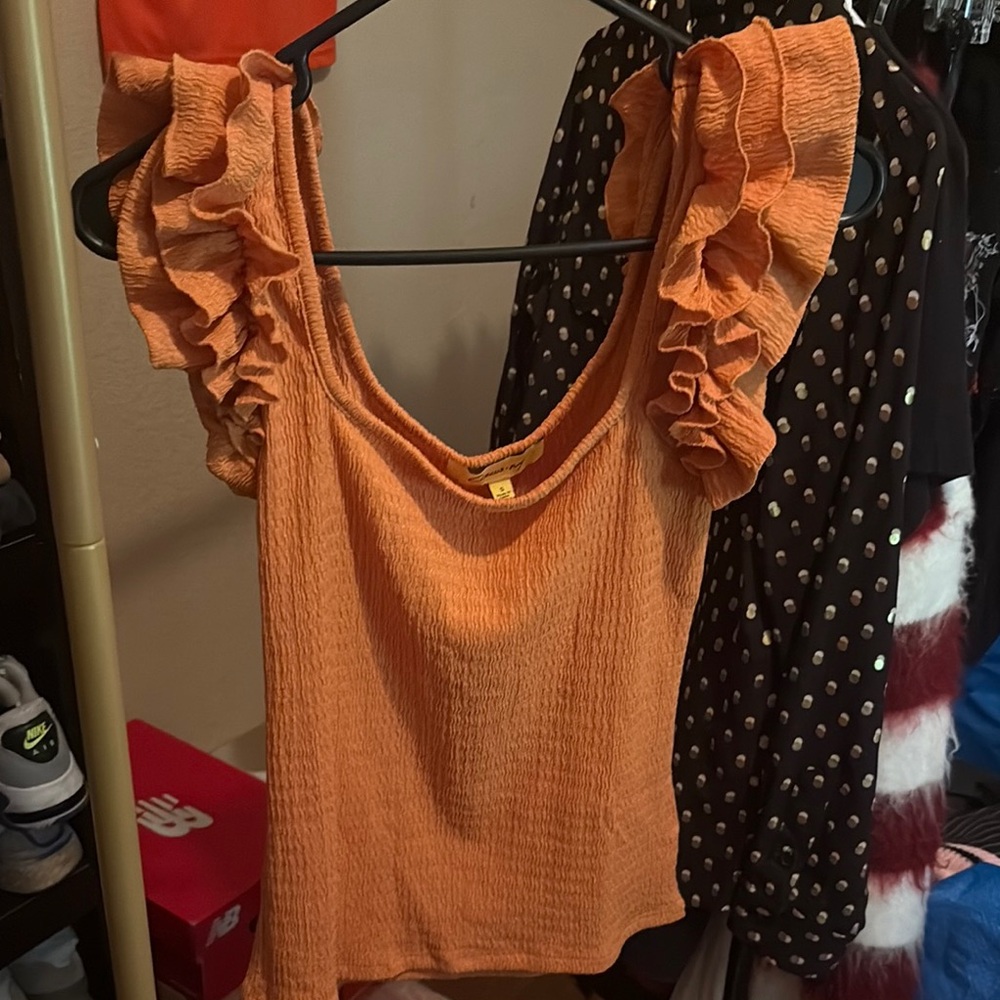Pink and Orange Ruffled Smocked Blouse